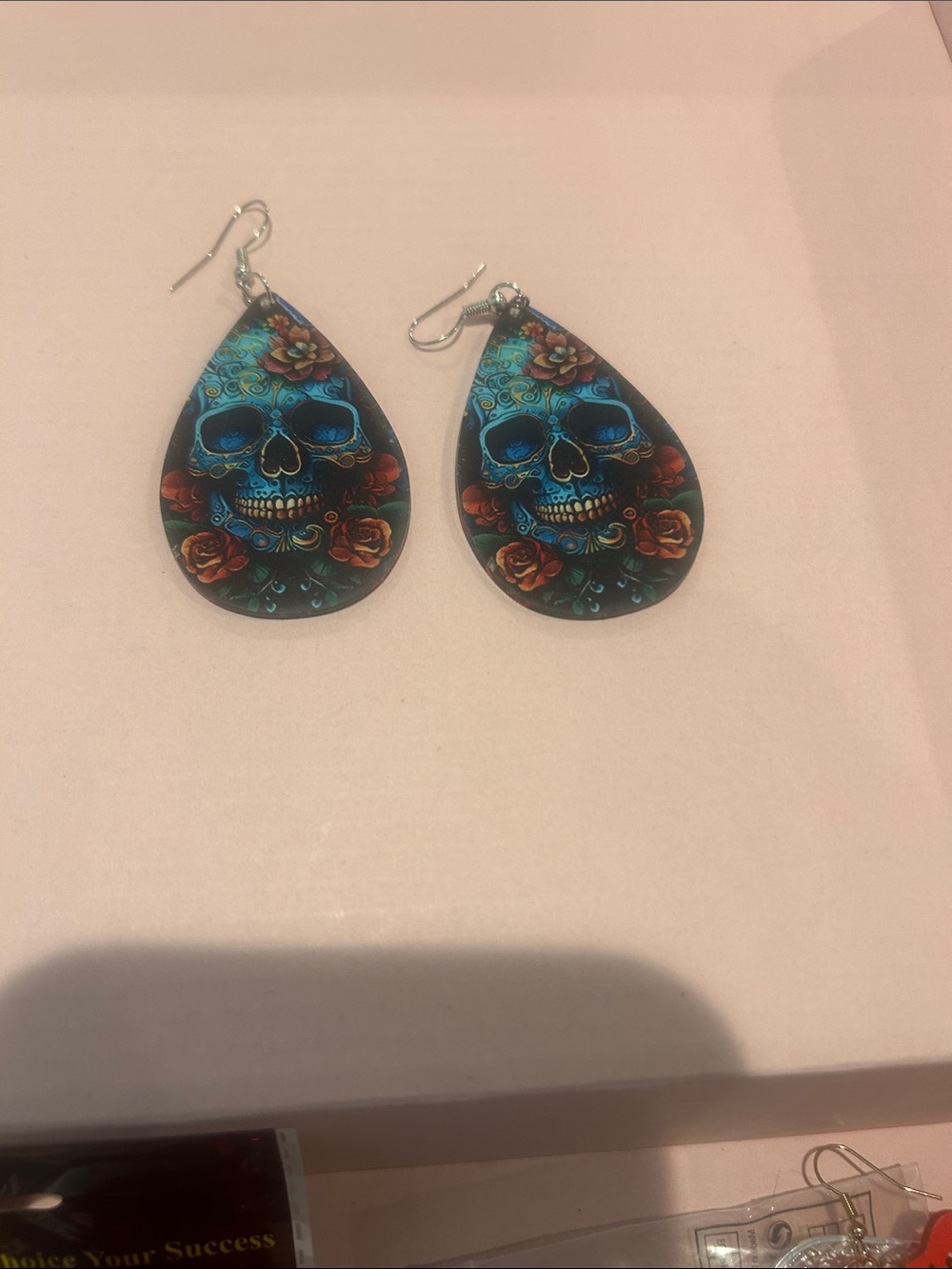 Blue Skull Teardrop Earrings by